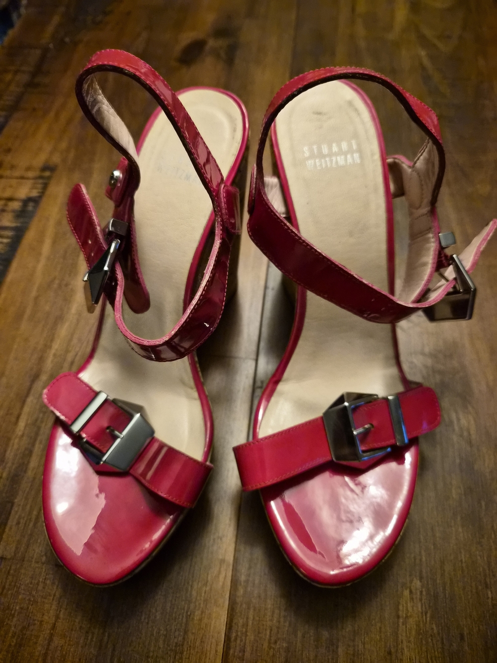 Stuart Weitzman Pink Patent Leather Ankle-Strap Sandals